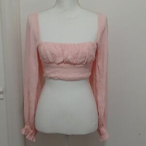 Princess Polly Women's Pink Long Sleeve Crop Zipper Back And Tie Sz 6